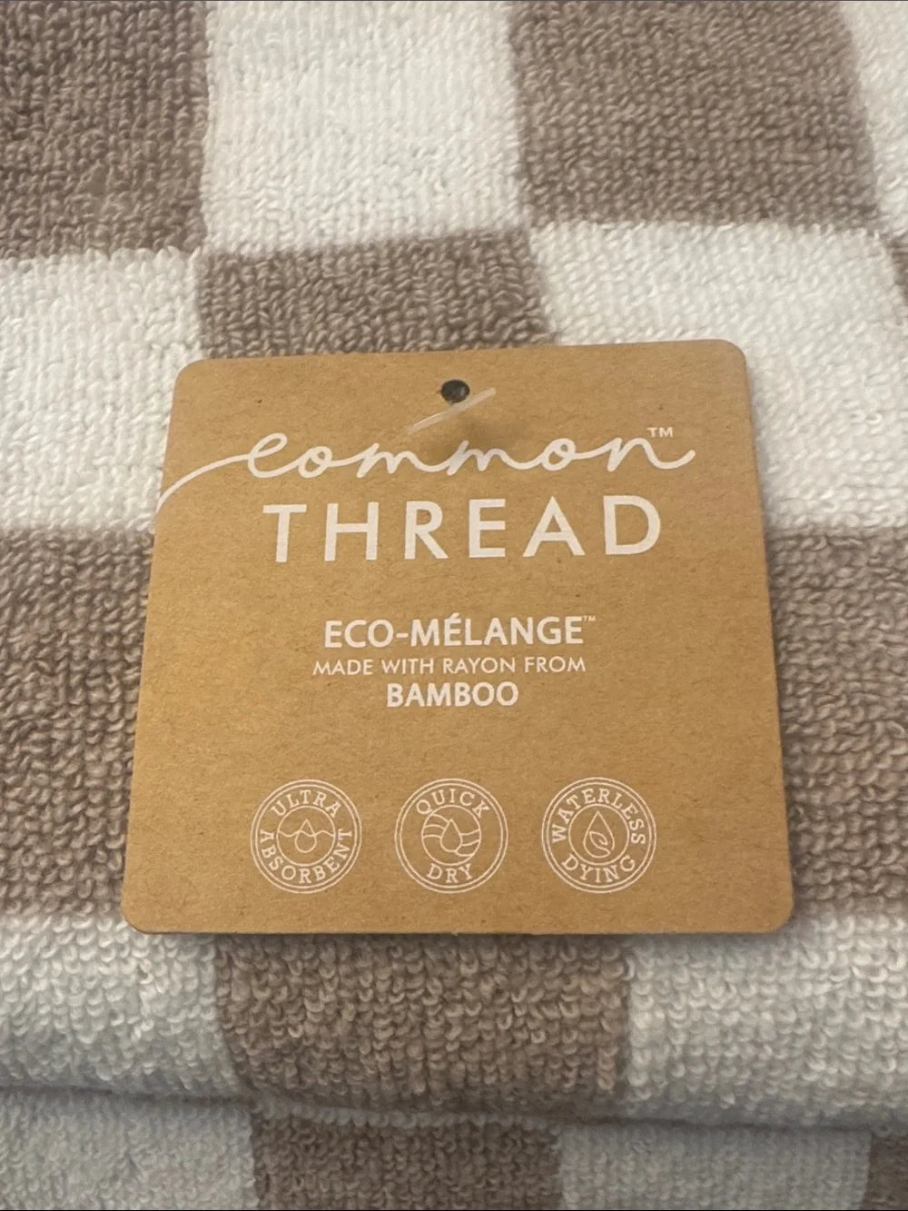 2pc COMMON THREAD Eco-Melange Bamboo Checkered Bath Towel Set - Tan/White